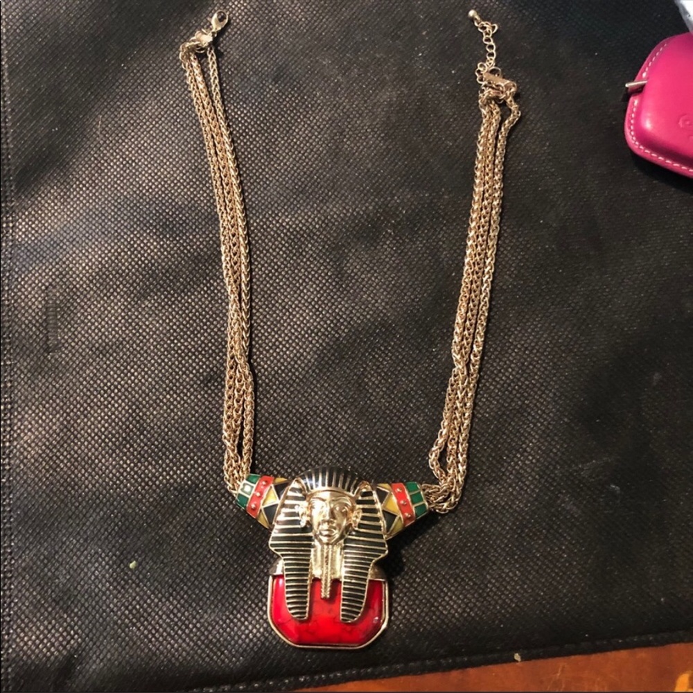 Egyptian revival king tut look unique necklace enamel and chains - Picture 2 of 8